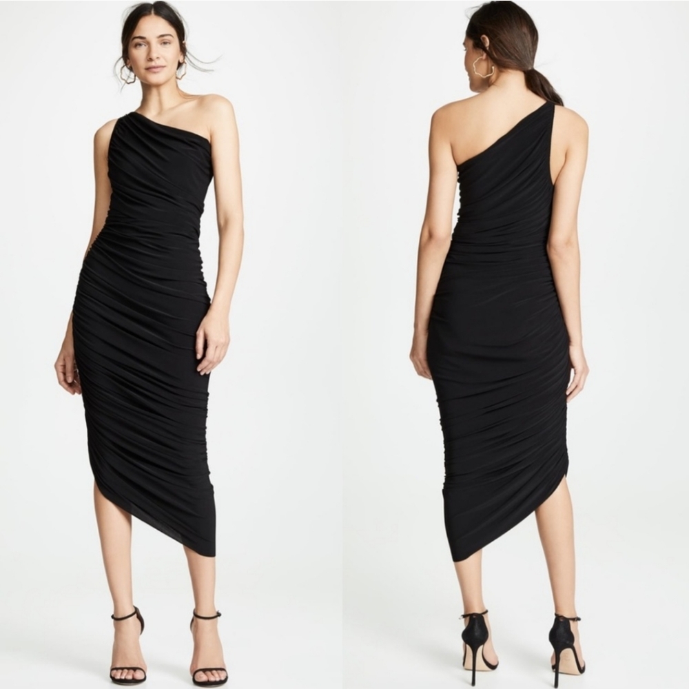REVOLVE - Norma Kamali | Black Diana One Shoulder Asymmetrical Gown Maxi Dress